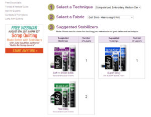 sulky stabilizer selection tool