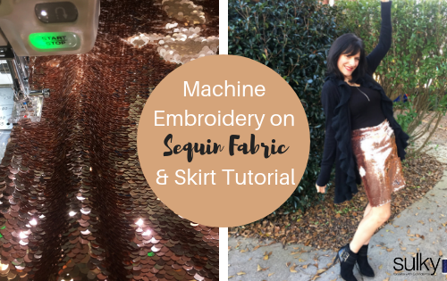 machine embroidery on sequin fabric and sequin skirt tutorial
