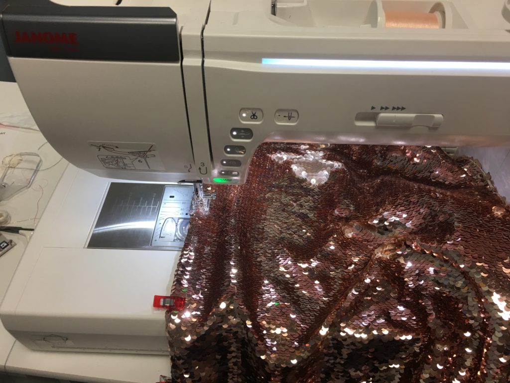 machine embroidery on sequin fabric and sequin skirt tutorial
