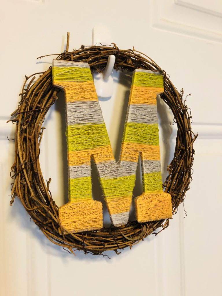 Wreath with Thread Wrapped Letter