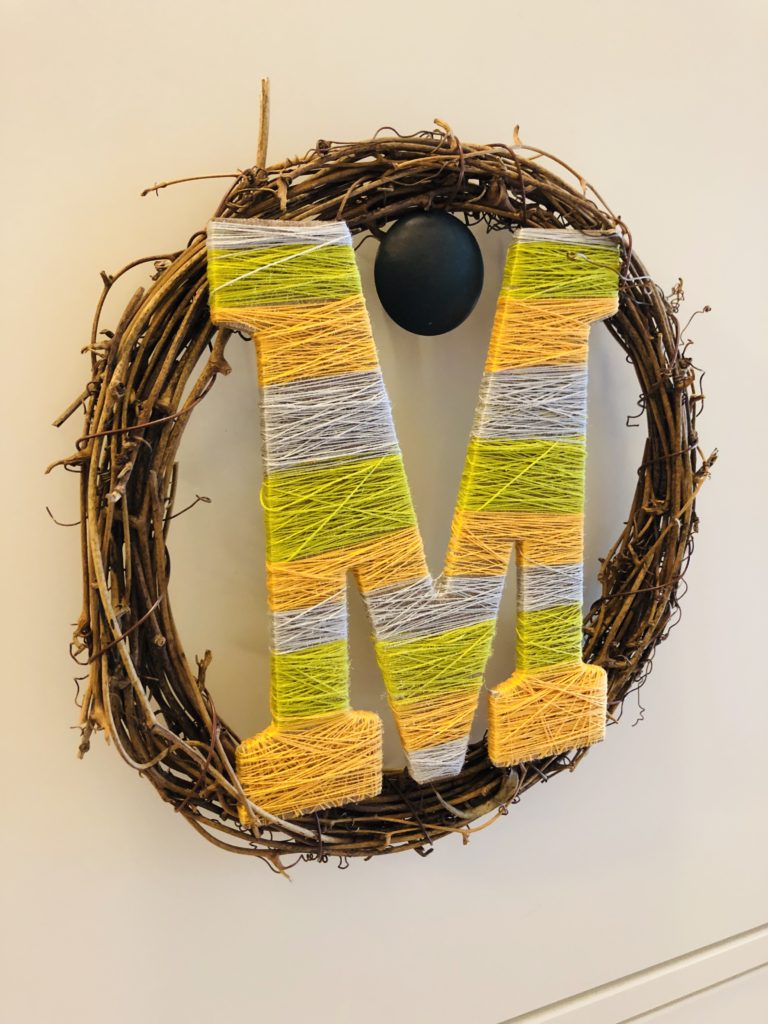 Wreath with Letter Wrapped in Thread