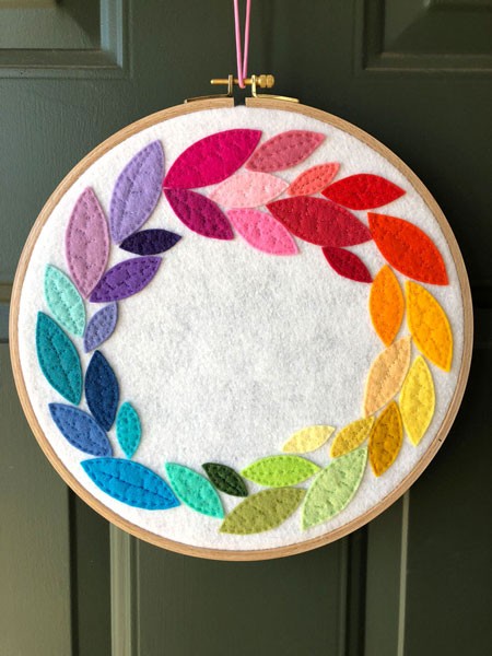 Rainbow Felt Wreath with Hand Embroidery - Sulky