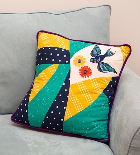 pieced pillow with embroidery