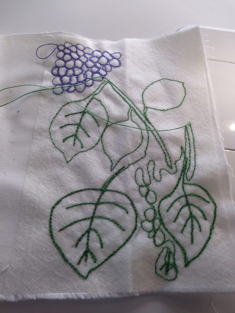 lilac pillow with free-motion embroidery