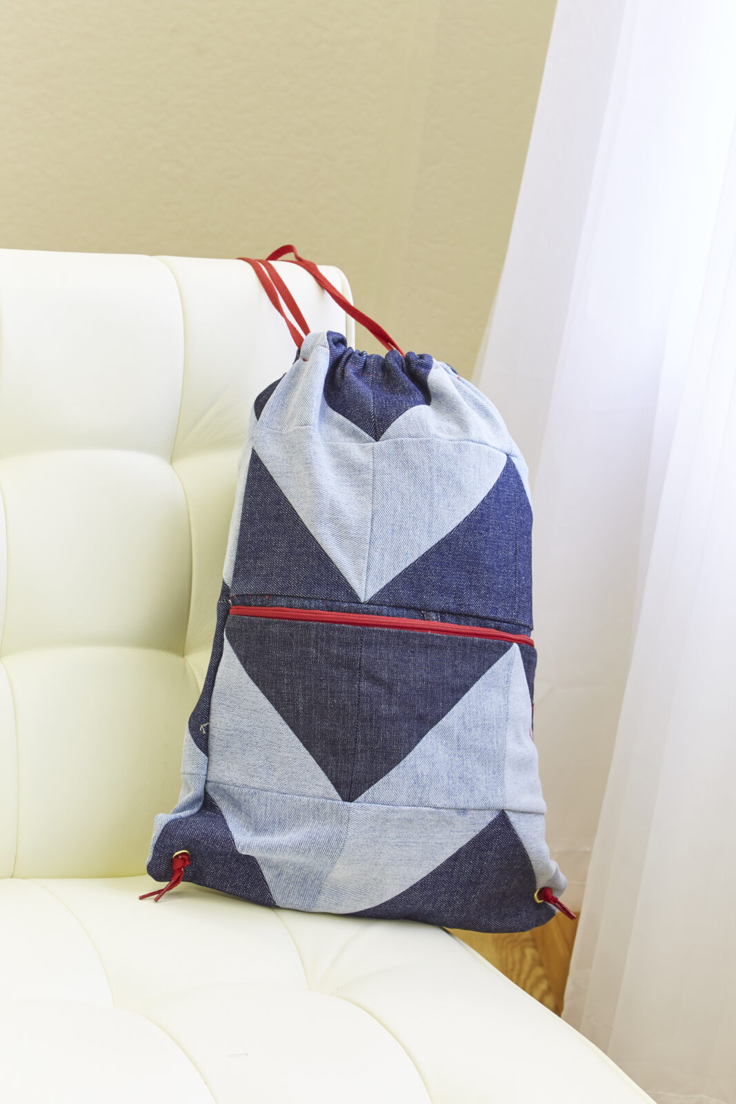 upcycled denim drawstring bag