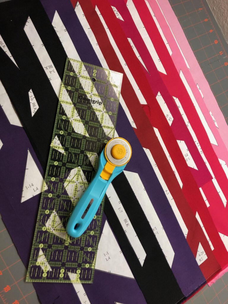 July Birthstone Block pieces on fabric