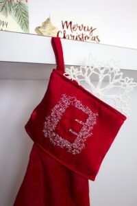 embroidered christmas red silk stocking 
