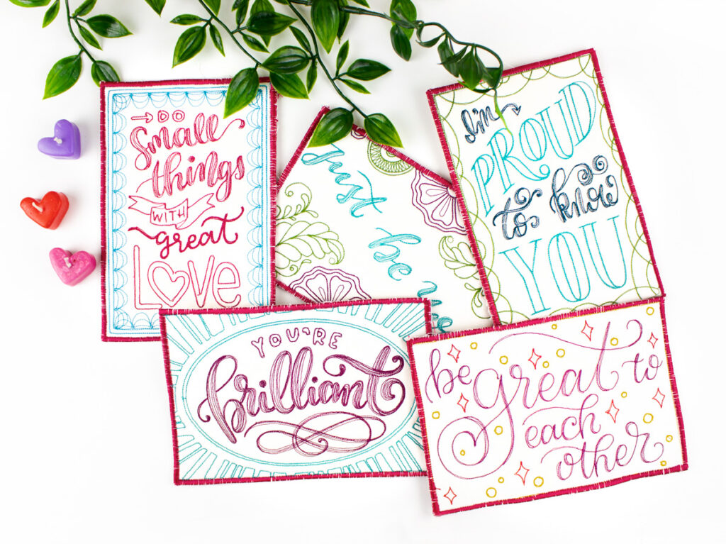 hand lettered quilted postcards