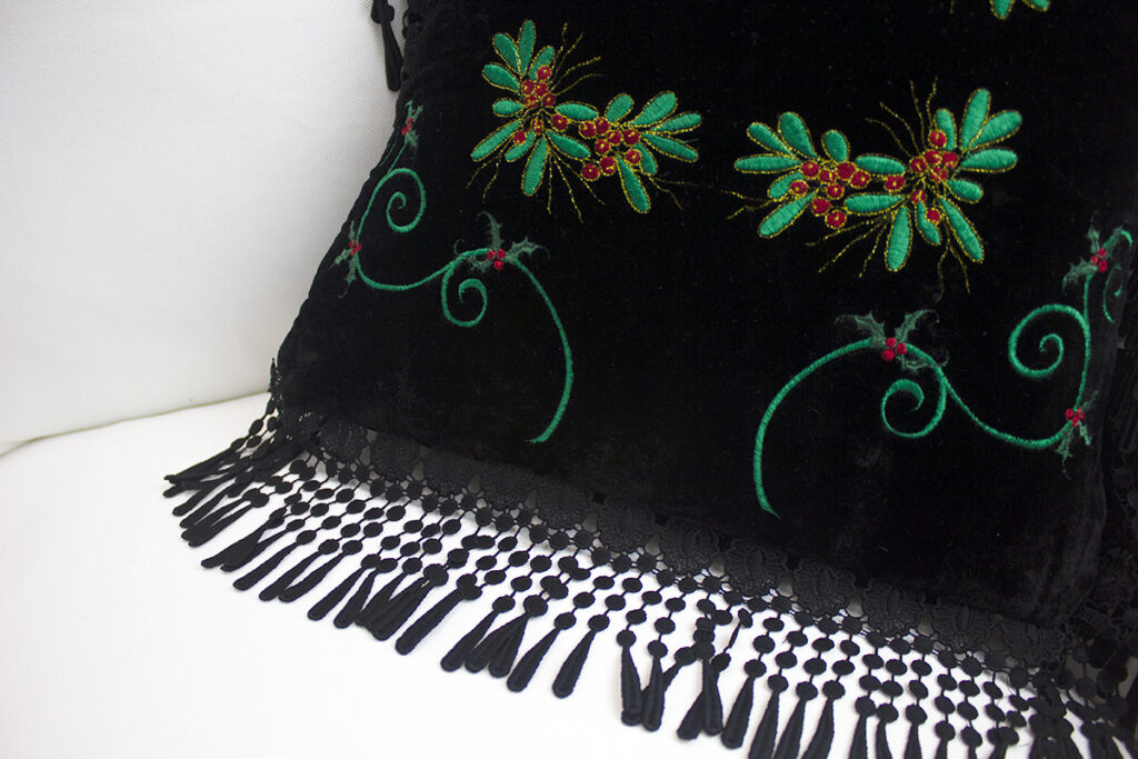 embroidered velvet fringe detail