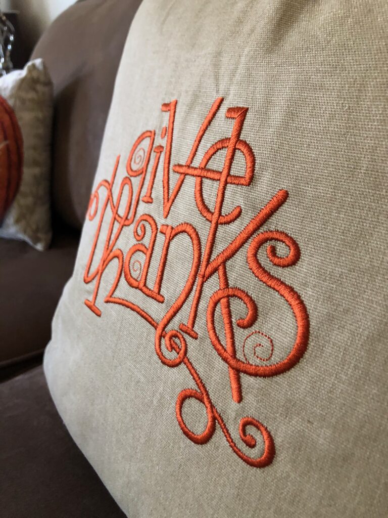 give thanks pillow embroidery