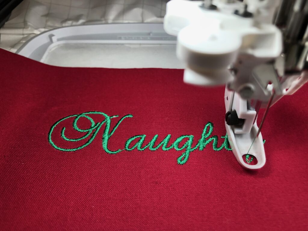 Embroidery in progress for apron