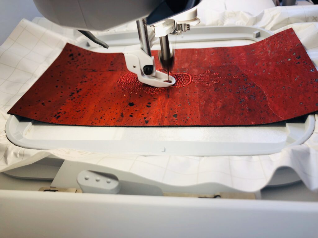 embroidering cork fabric