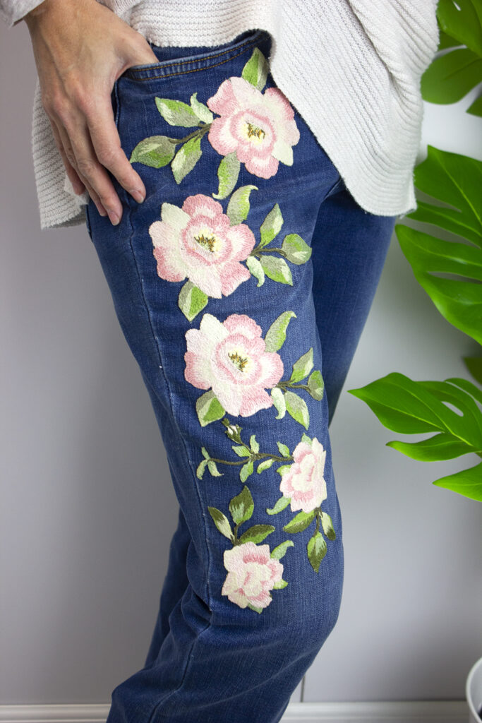 floral design jeans