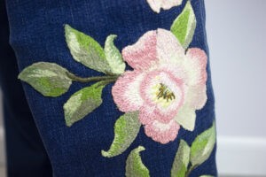 free-standing appliqué floral embroidered jeans sulky free project