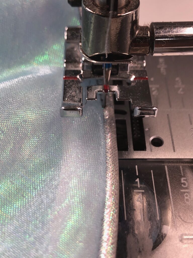 stitching along seam for reflective Halloween costume