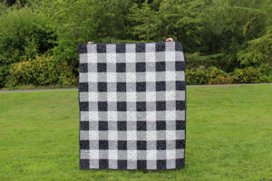 glowy gingham quilt on grass