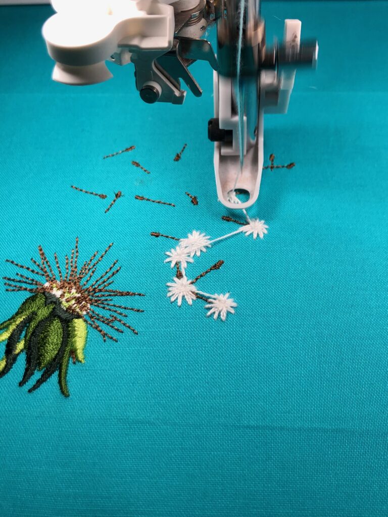 dandelion embroidery on zipper pouch