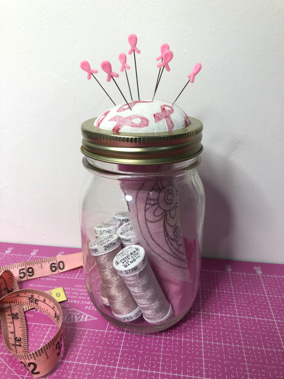 Pink Ribbon Pincushion Mason Jar Sewing Kit Sulky