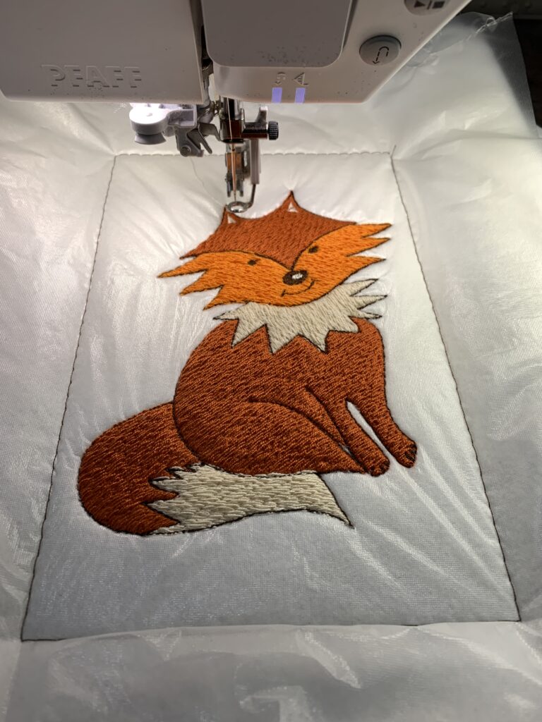 embroidering free fox design