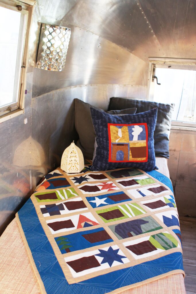 road trip quilt in airstream