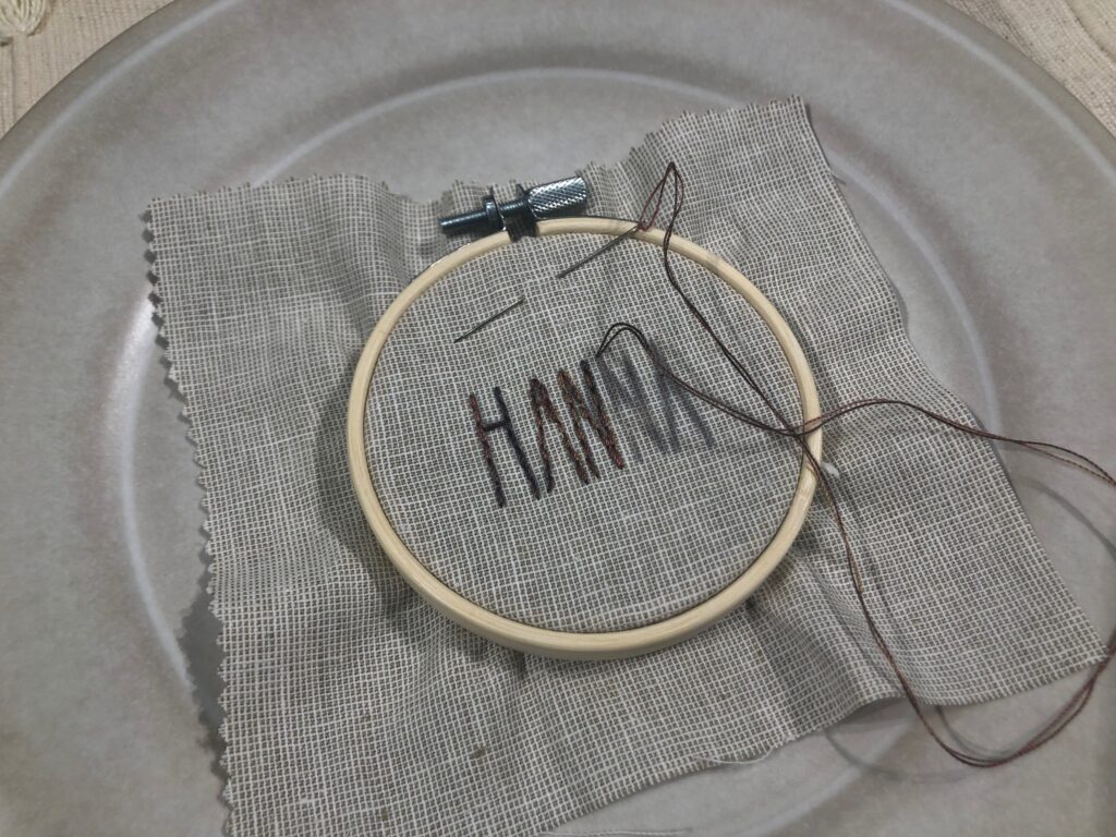 embroidery in progress in mini hoop
