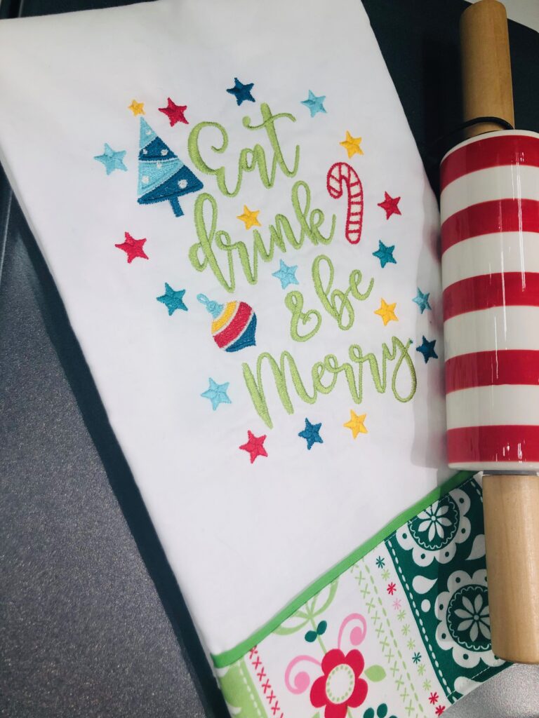 festive towel with rolling pin
