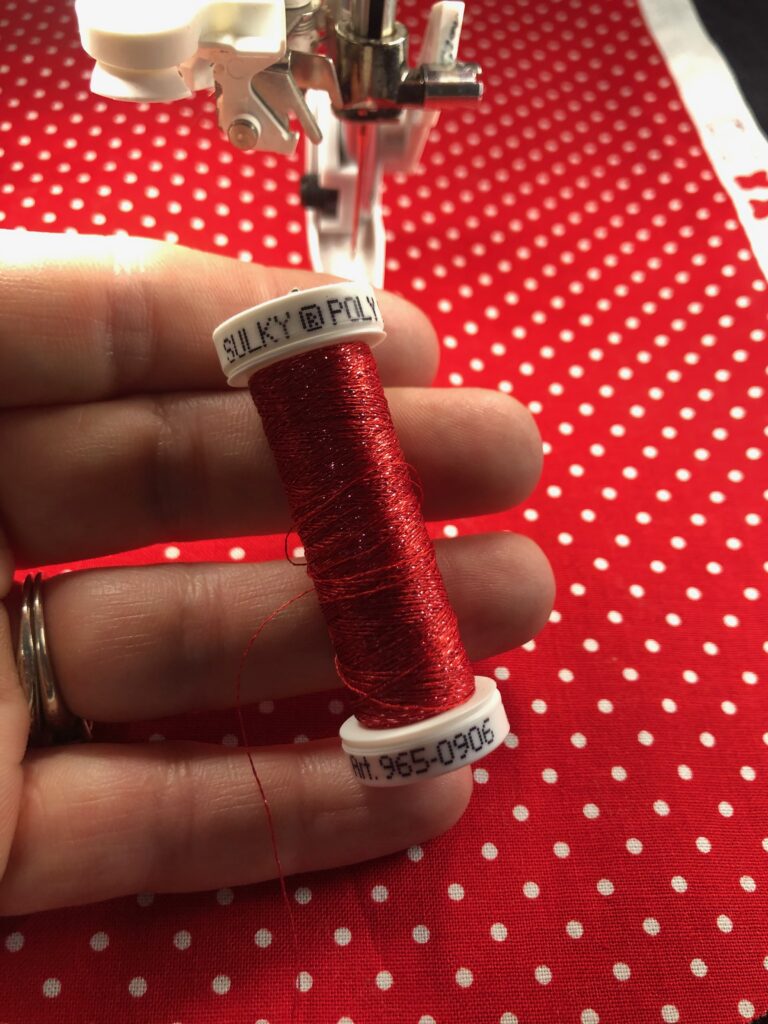 using Poly Sparkle for porch pillow ribbon stitching