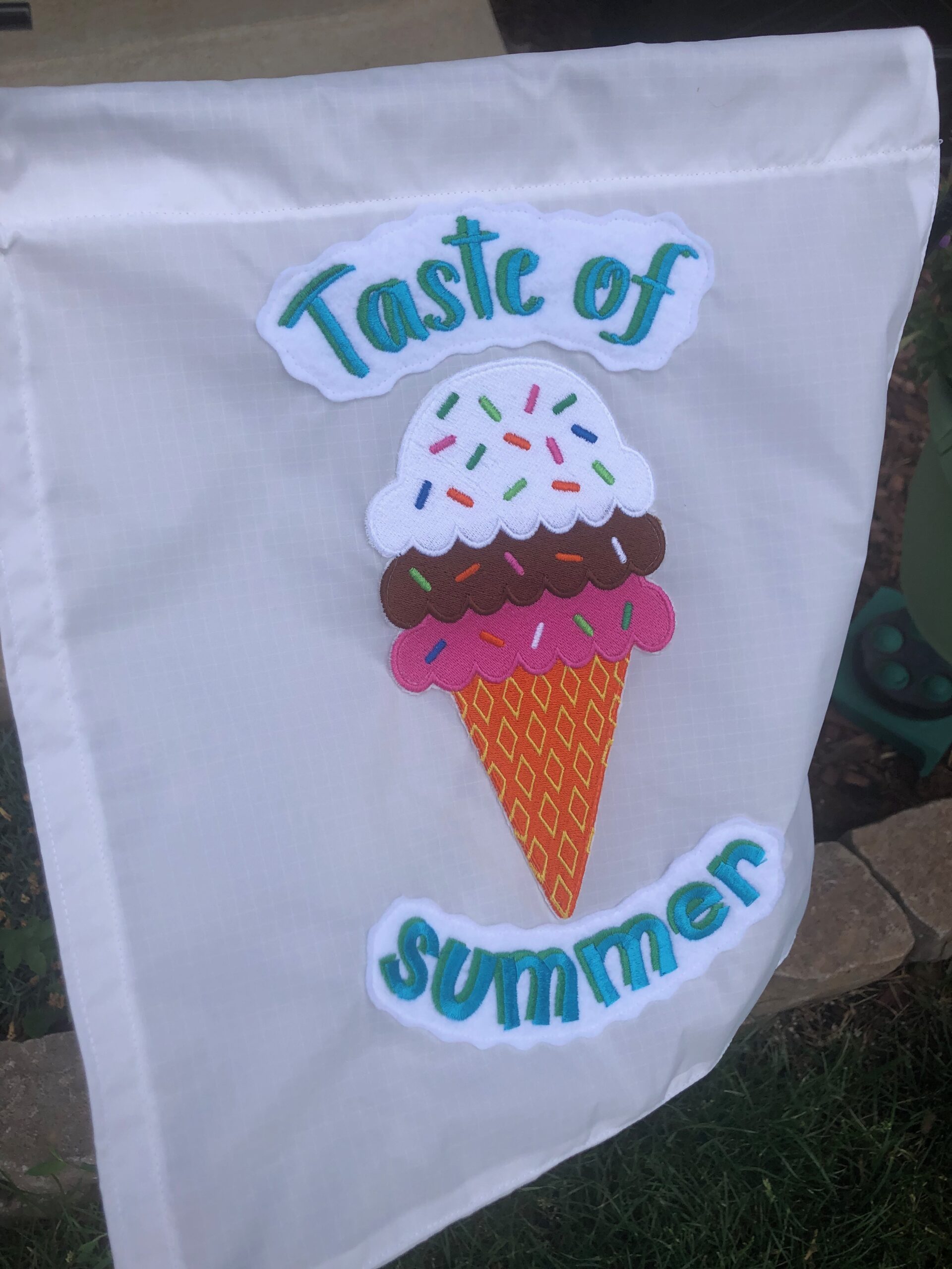Applique Ice Cream Cone Double Scoop and Cherry Machine Embroidery