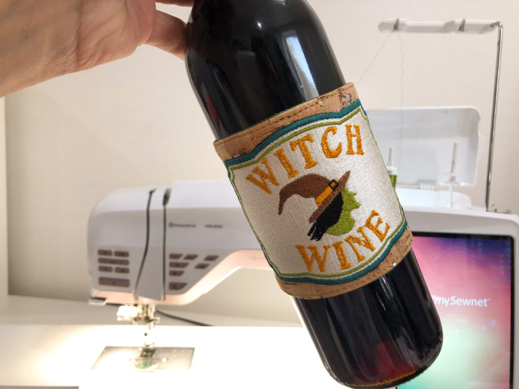 finished witch wine label on bottle