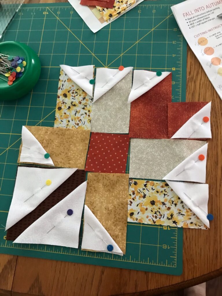 quilted leaves piecing process