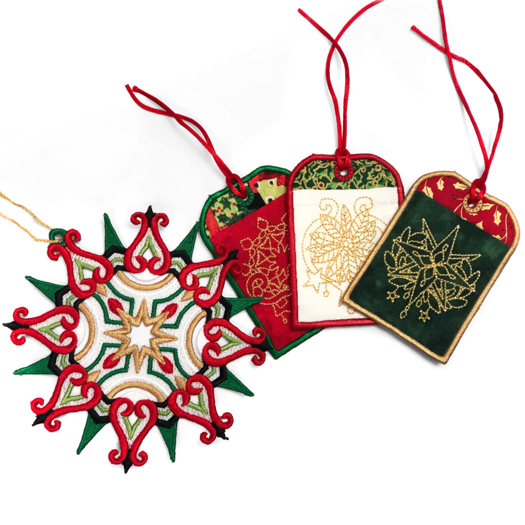 in-the-hoop ornaments and gift tags