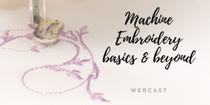 Machine embroidery webcast with purple design.