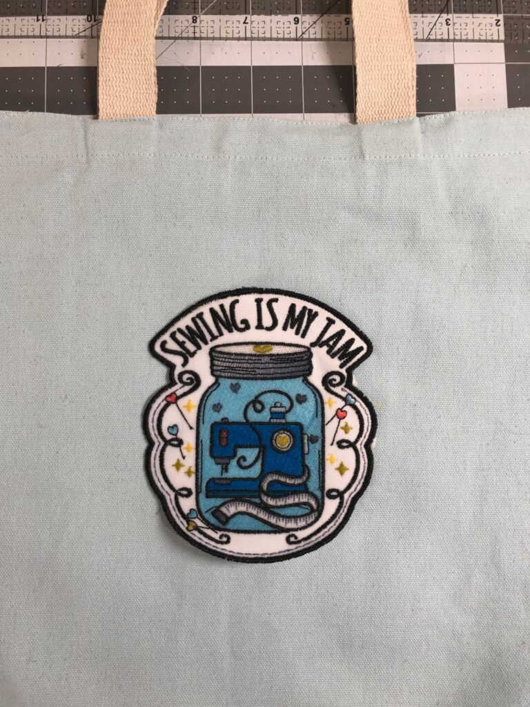 sewing patch on tote bag for palcement