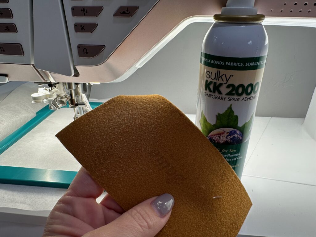 apply KK2000 to back of faux leather or fabric for embroidery