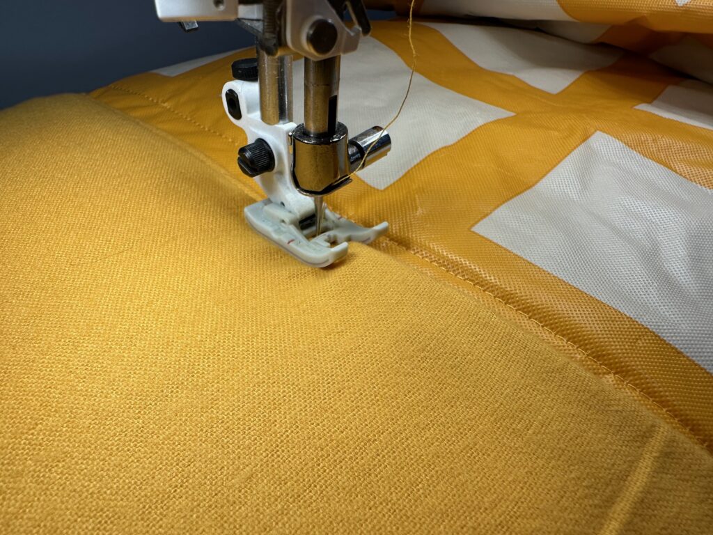 stitching pocket sides to picnic blanket