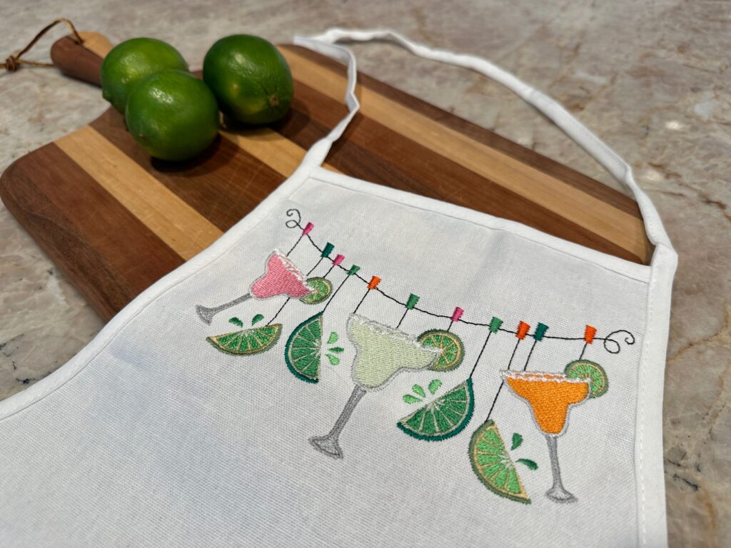 embroidered apron with margarita motif