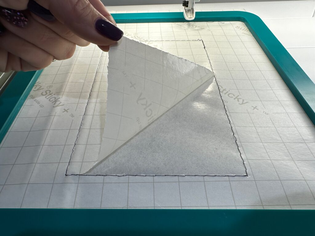 peel away paper backing of stabilizer