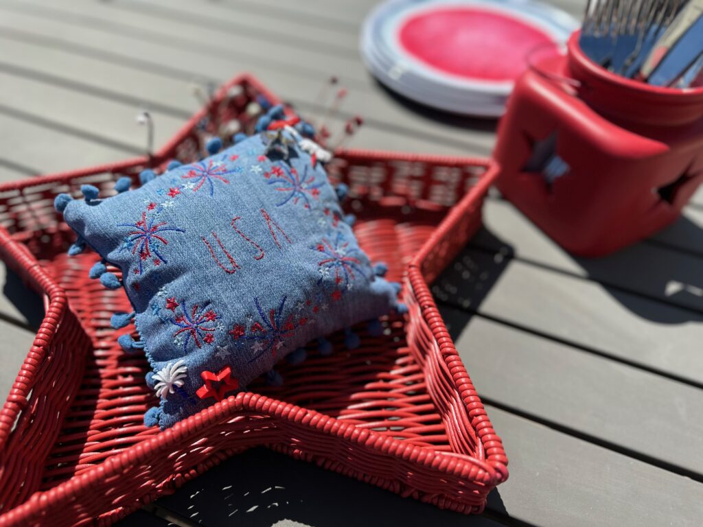 USA Embroidery Pillow Outside