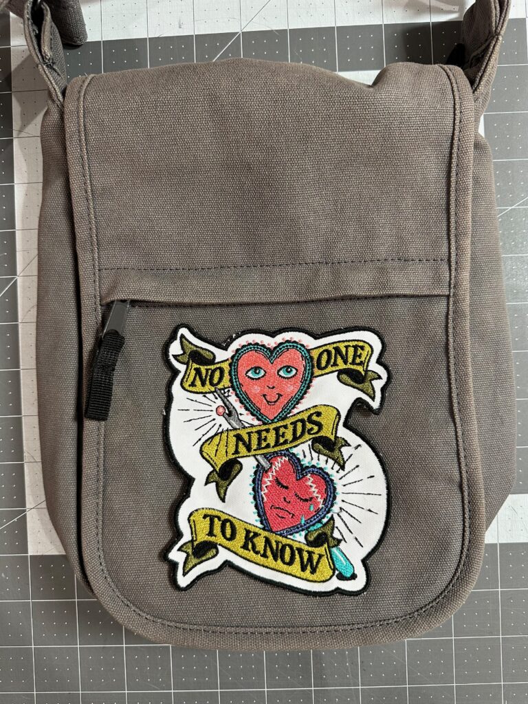 finished patch on bag