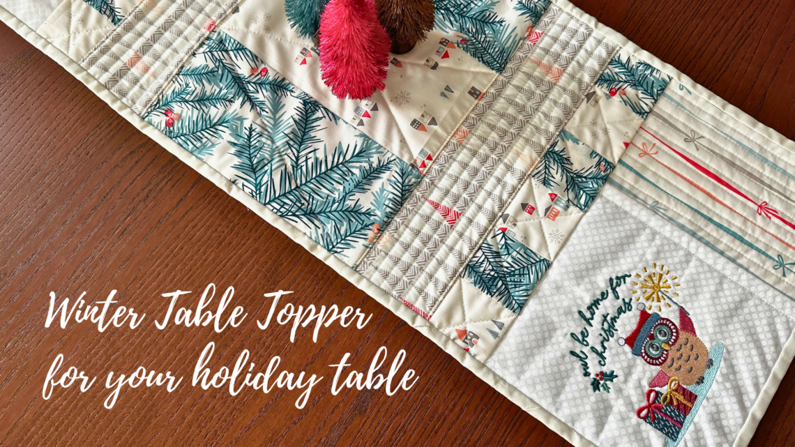 Winter Owl Embroidered Table Topper for your holiday table