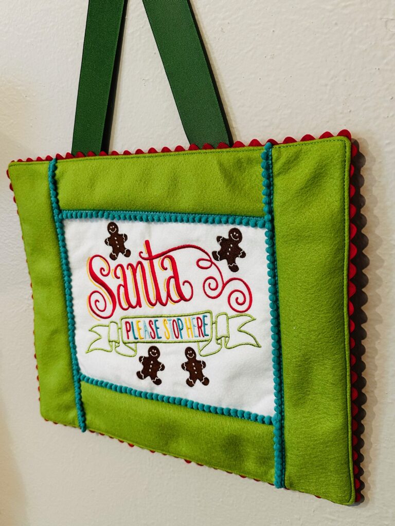 embroidered santa sign