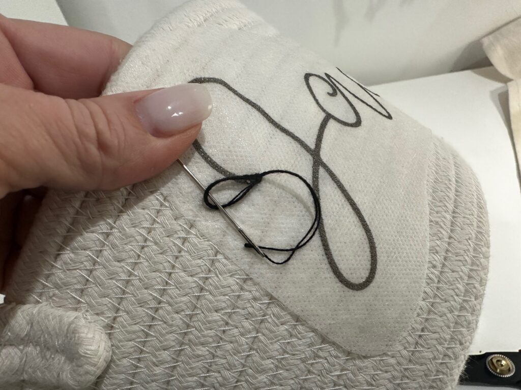 using a chain stitch for Easter basket personalization