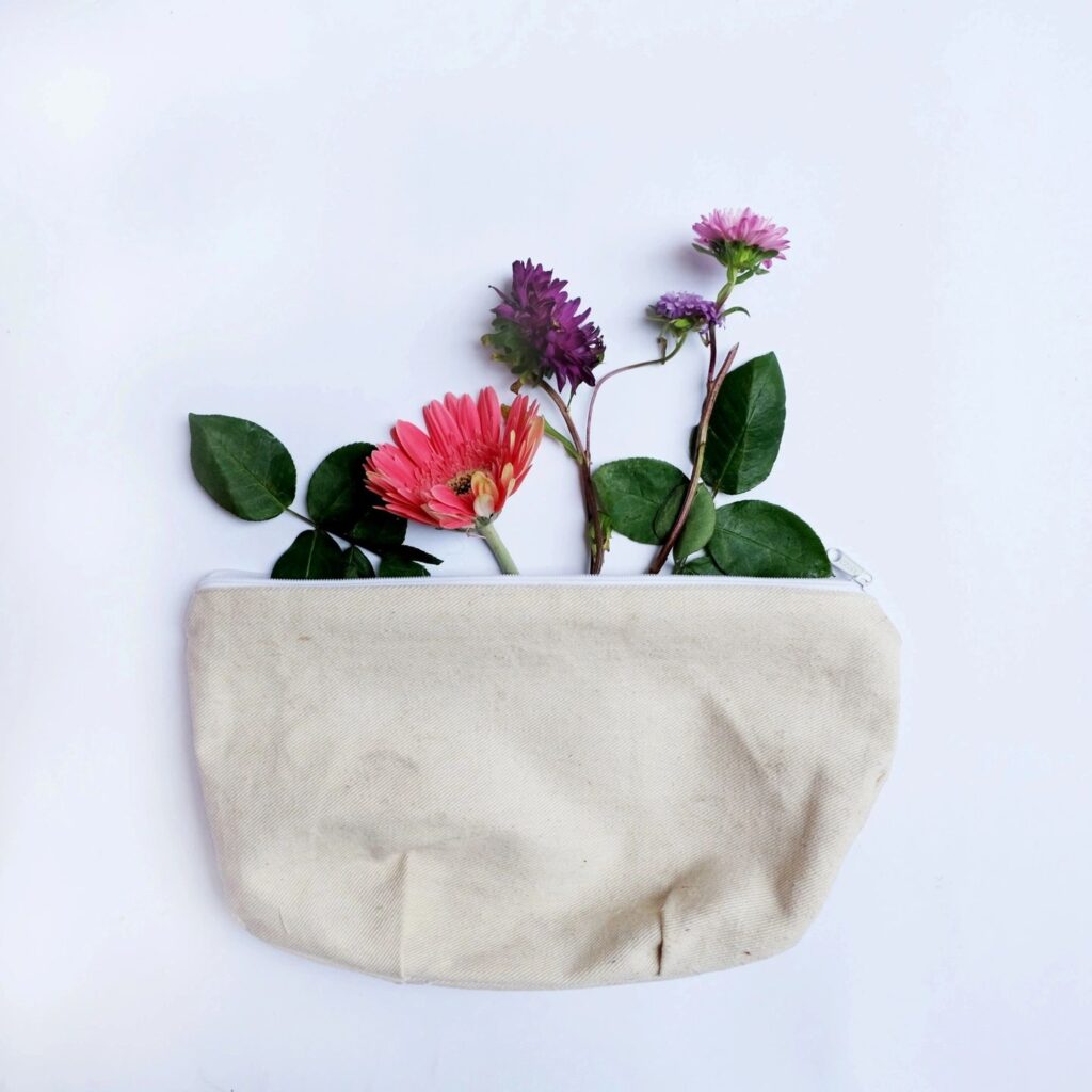 May Day basket zipper pouch with flowers