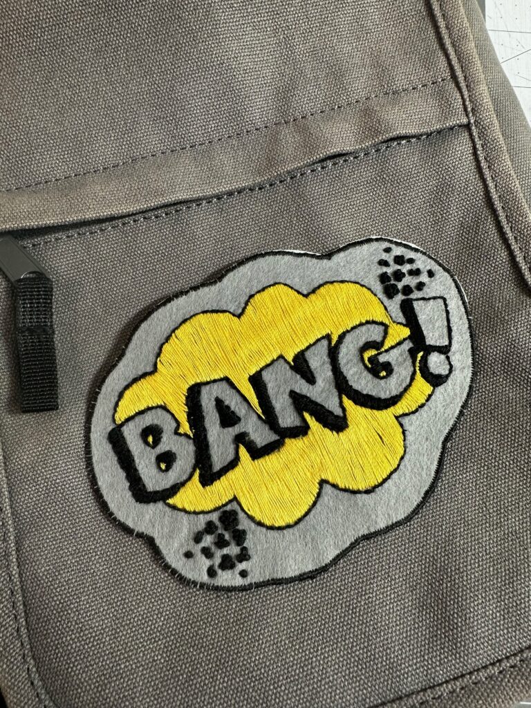 finished Comicpalooza patch on tote bag