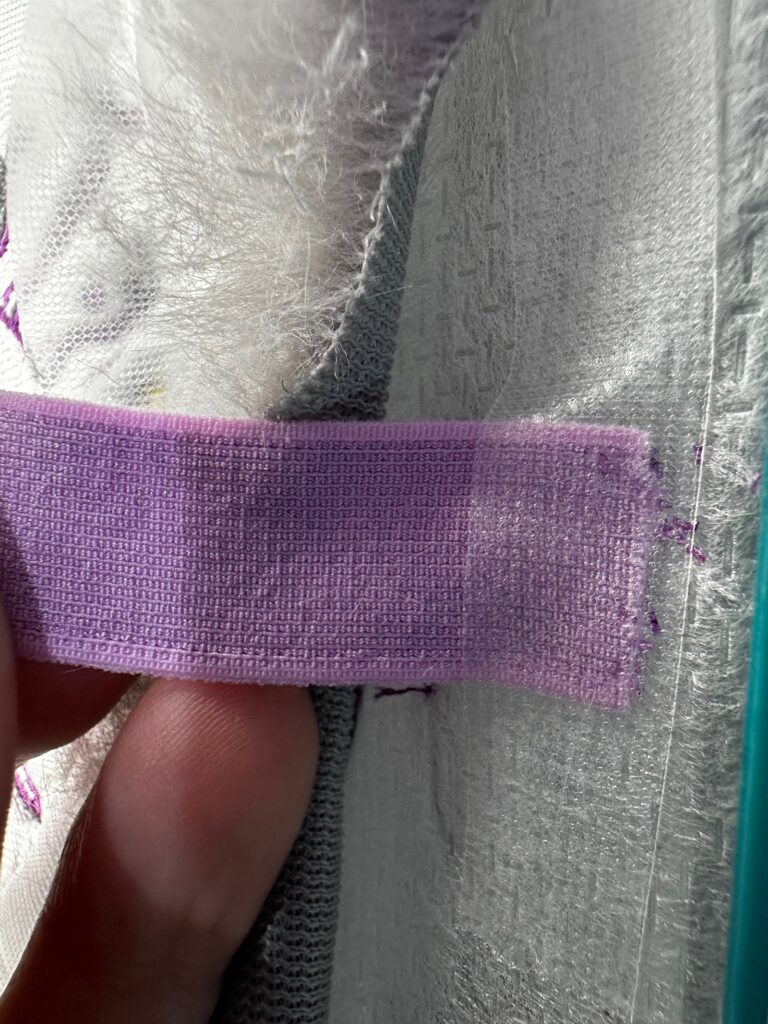 taping elastic ends using Sulky Clear Embroidery Tape