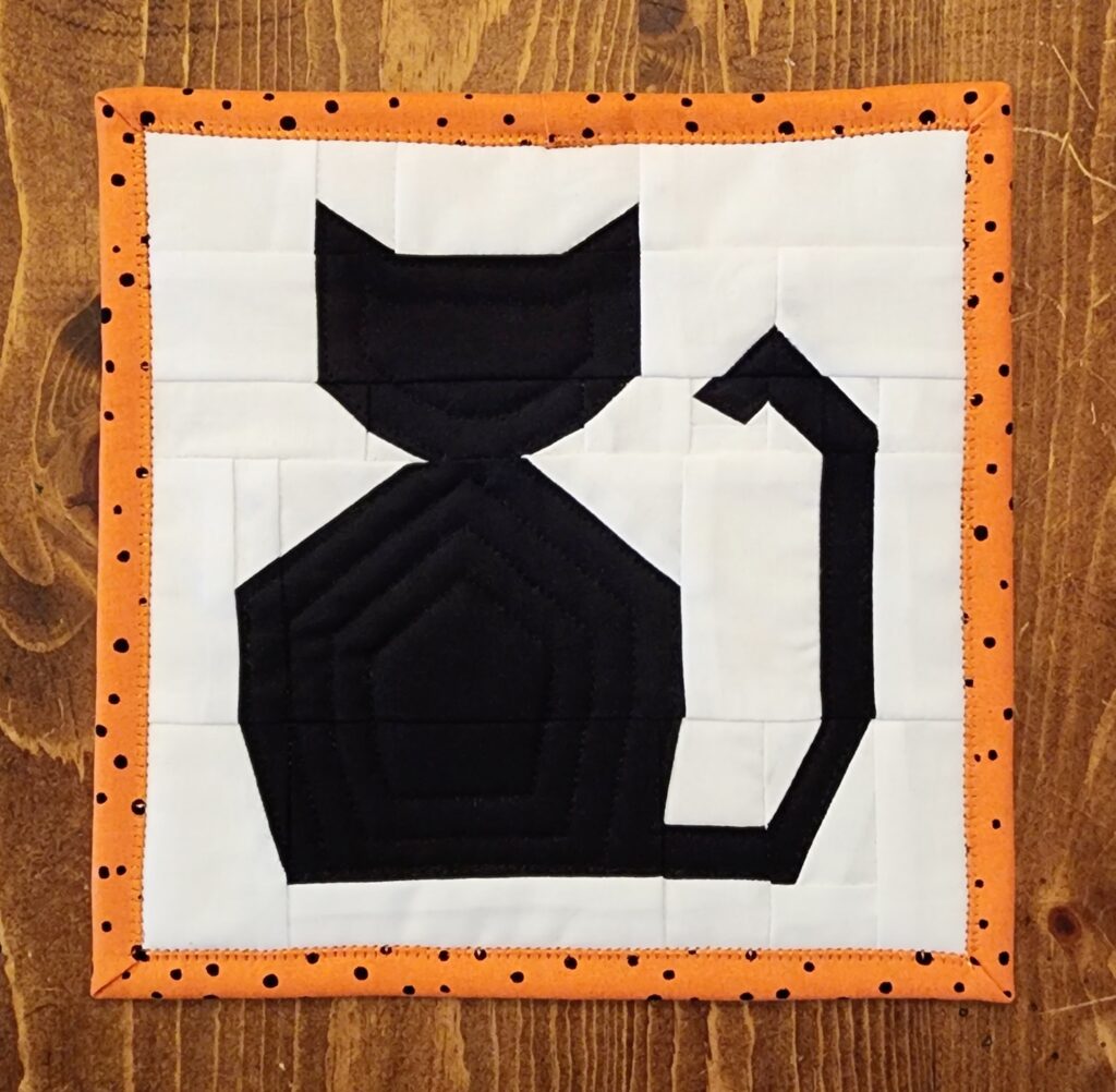 Halloween Mug Rug Black Cat on Table