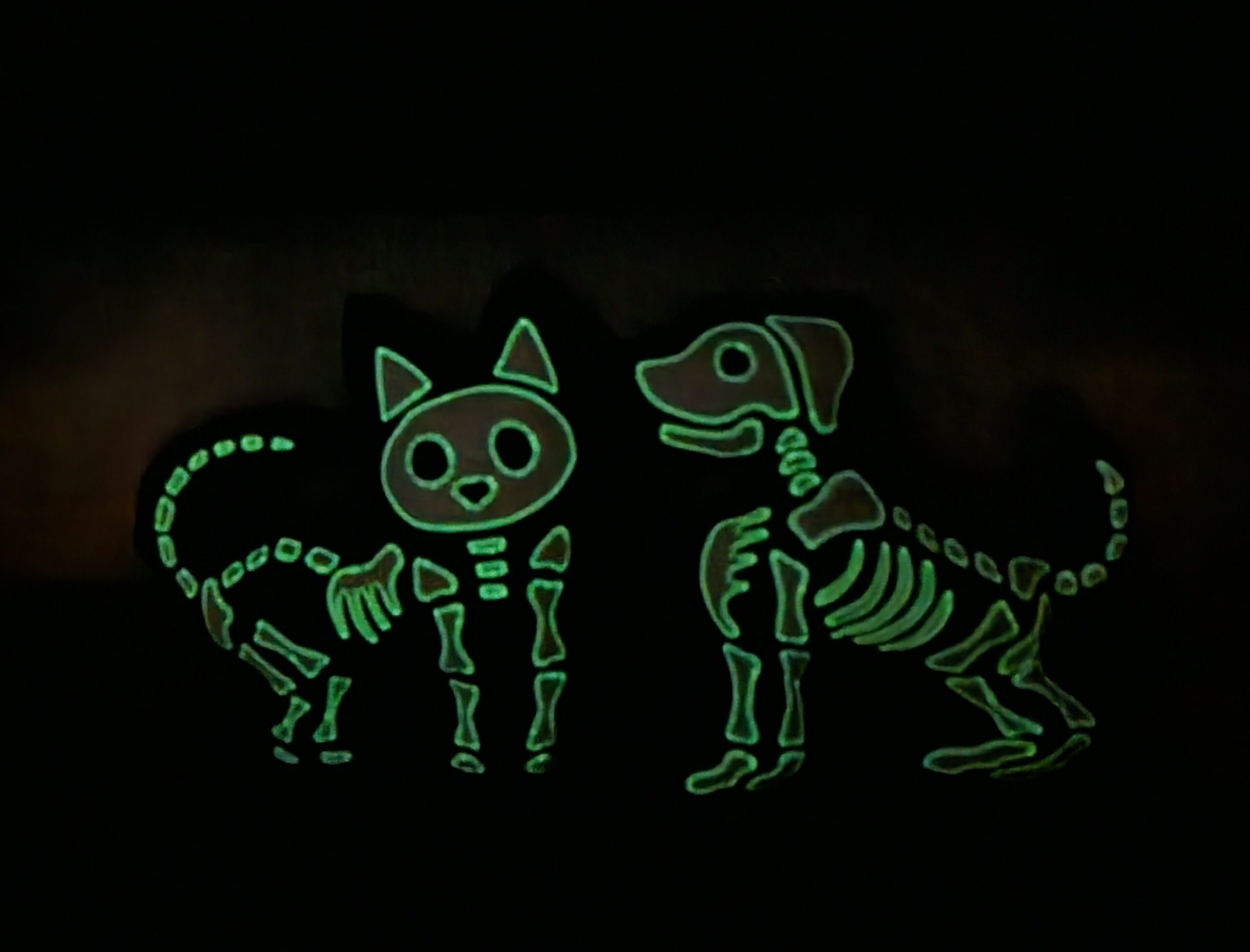 finished glowing pet skeleton appliqué pillows