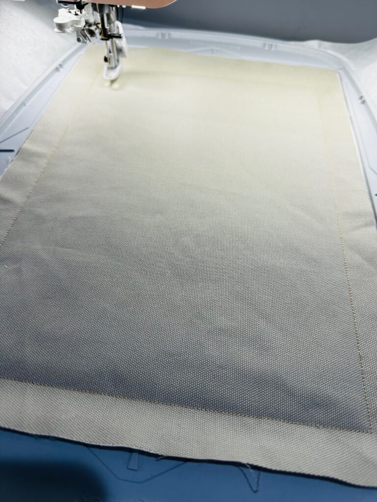 fabric in place on hooped stabilizer