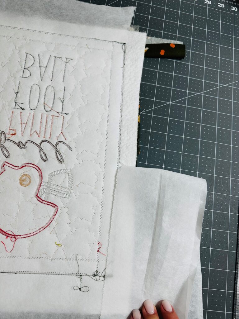 tear away stabilizer along mini quilt edges