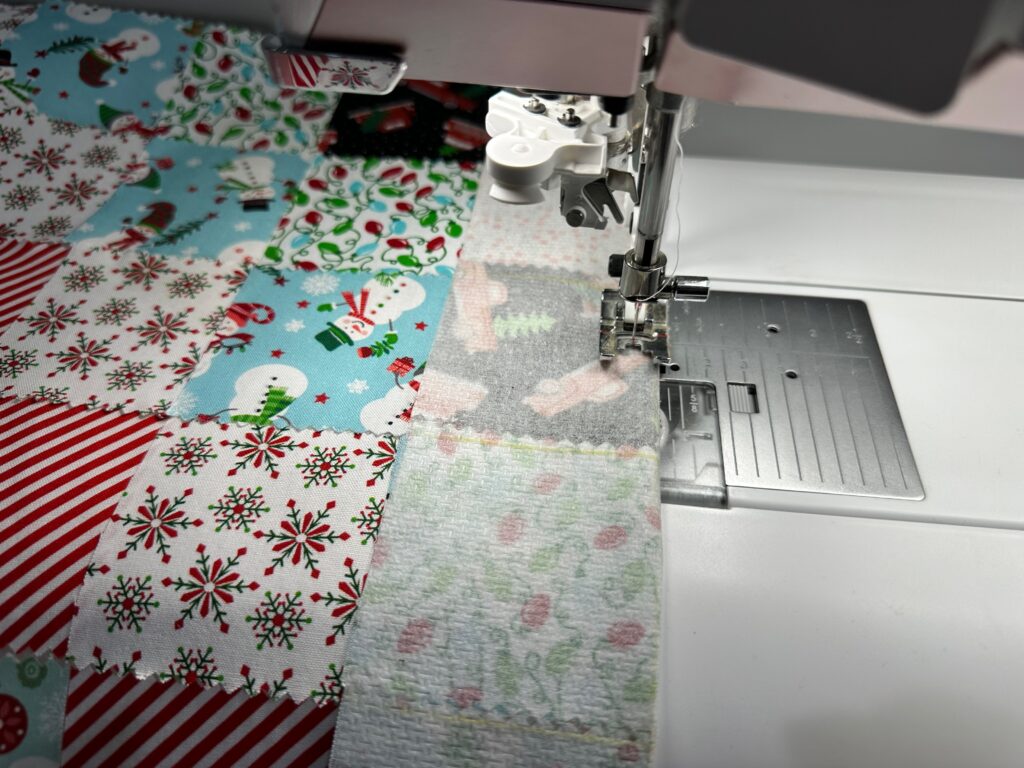 patchwork Christmas pillow stitching